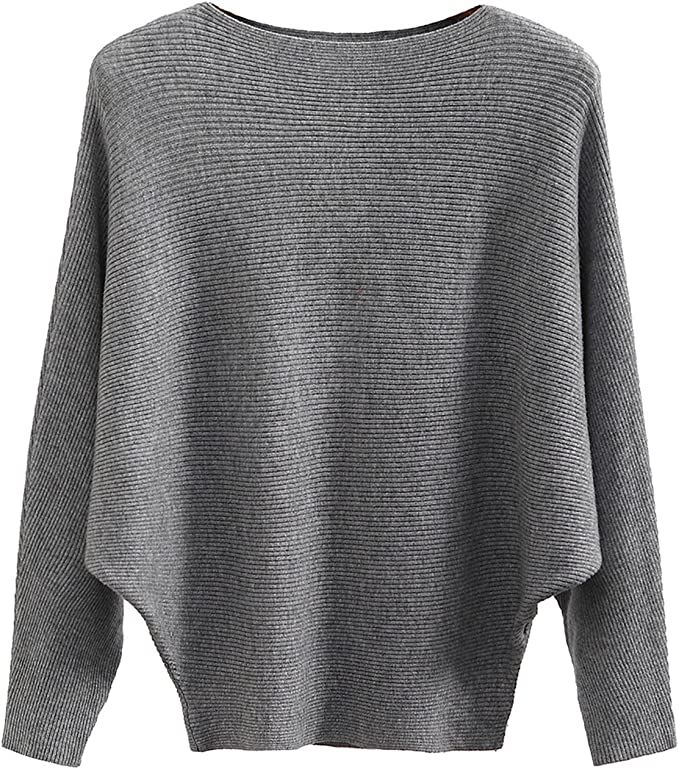 GABERLY Boat Neck Batwing Sleeves Dolman Knitted Sweaters and Pullovers Tops for Women (White-2, ... | Amazon (US)