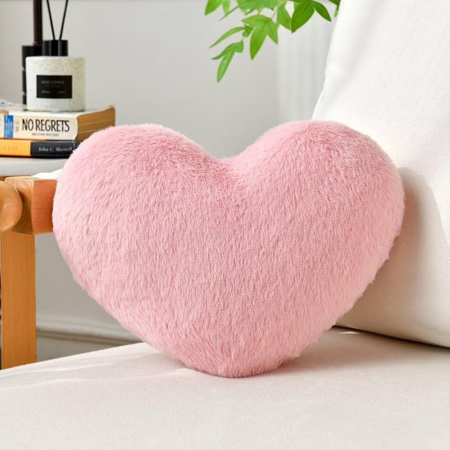 IREMATE Heart Pillow Pink Throw Pillows Decorative Pillows for Bed Couch Cute Faux Rabbit Fur Sma... | Amazon (US)