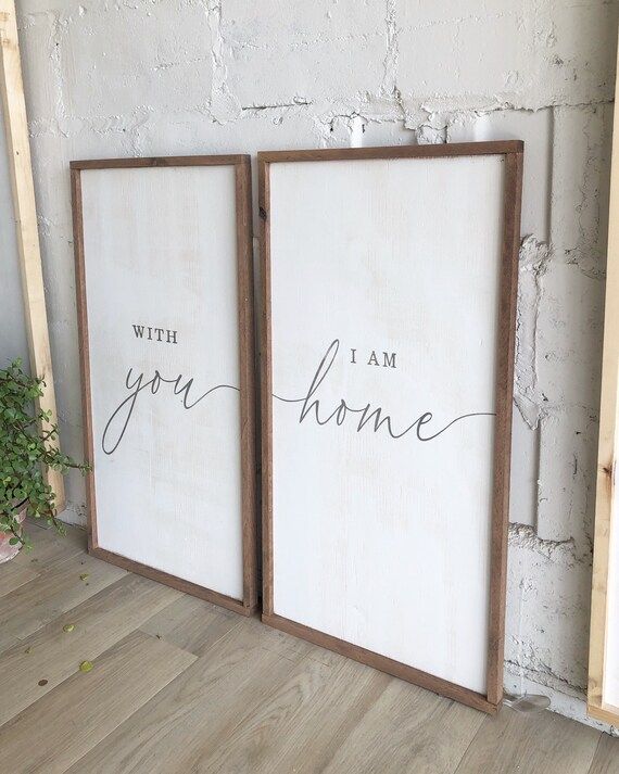 Home decor / wall hanging / signs / large wall art / with you I am home collection Framed wood si... | Etsy (US)