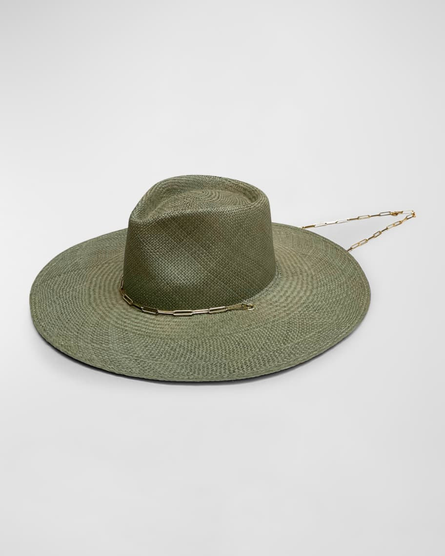 Van Palma Livy Junior Straw Large Brim Hat With Chain | Neiman Marcus