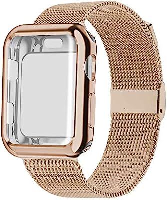 YC YANCH Band Compatible with Apple Watch 38 mm 40mm 42 mm 44mm with Case, Stainless Steel Mesh L... | Amazon (US)