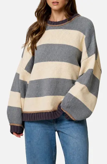 Blu Pepper Stripe Oversize Cotton Blend Sweater in Grey at Nordstrom Rack, Size Large | Nordstrom Rack