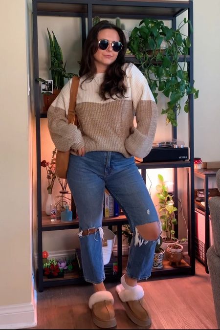 day 24 of transitional fall outfit inspo 🫶🏼

sweater: linked - Zesica on Amazon |
sunnies: linked, code CHRISTINEH10 - SOJOS on Amazon |
purse: no longer avail from Madewell, linked similar |
jewelry: linked - Madewell |
jeans: linked - Abercrombie |
shoes: linked - Ugg