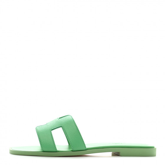 HERMES Epsom Oran Sandals 36.5 Vert Pomme | Fashionphile
