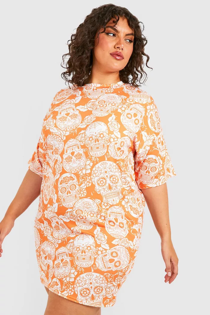Plus Halloween Floral Skull T-shirt Dress | boohoo (US & Canada)