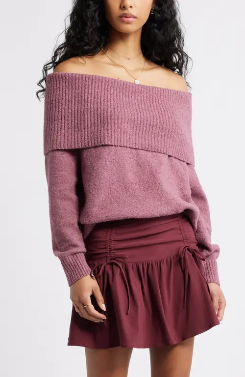 BP. Bouclé Off the Shoulder Sweater in Burgundy Shade at Nordstrom, Size Xx-Small | Nordstrom