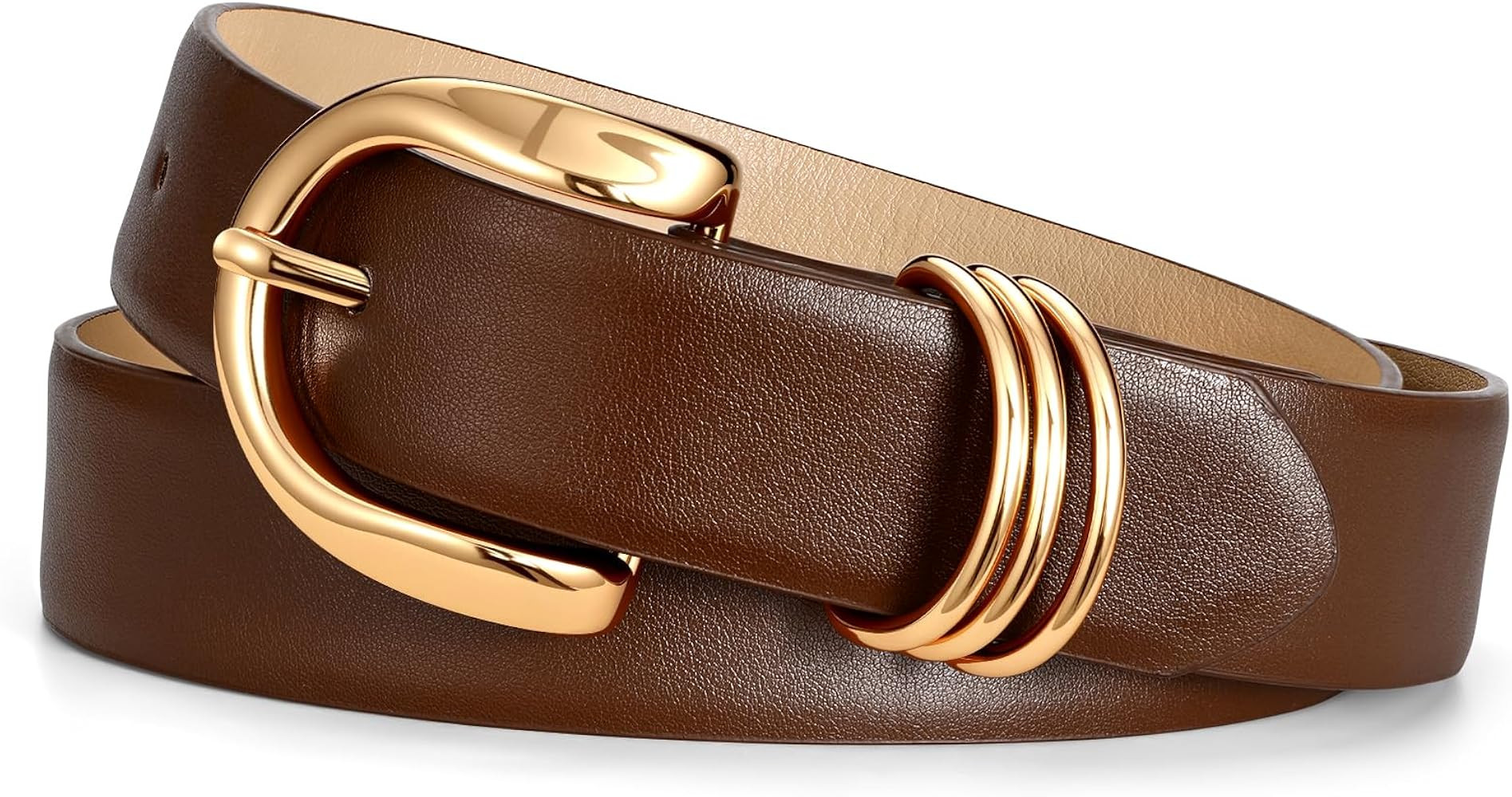 JASGOOD Women's Leather Belts with Gold Buckle Fashion Ladies Leather Waist Belt for Jeans Dress | Amazon (US)