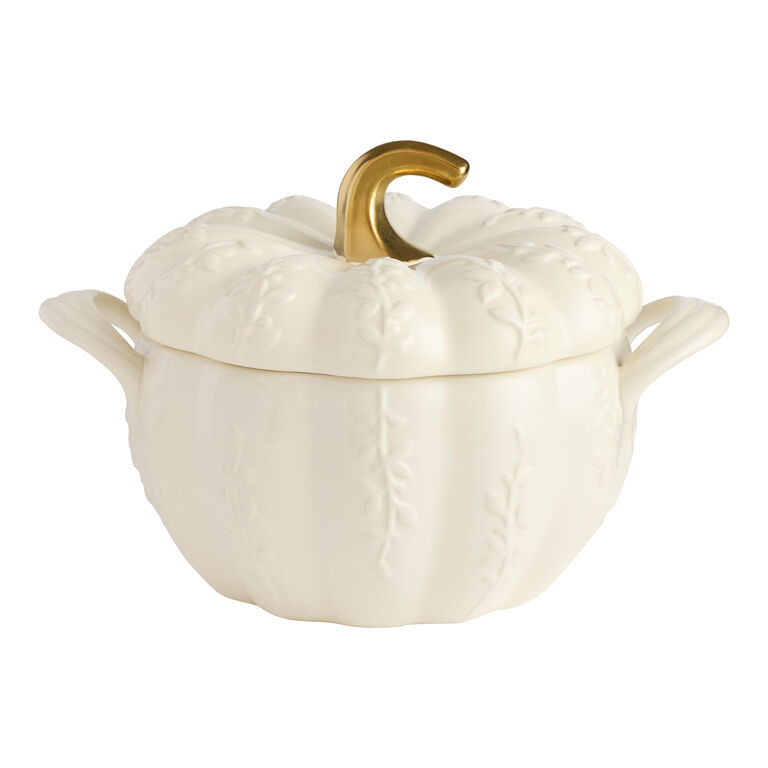 Off White Pumpkin Embossed Botanical Figural Baking Dish | World Market
