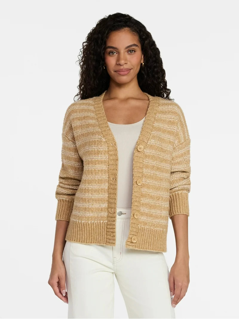 Time and Tru Women's Striped Cardigan Sweater, Midweight, Sizes XS-XXXL | Walmart (US)