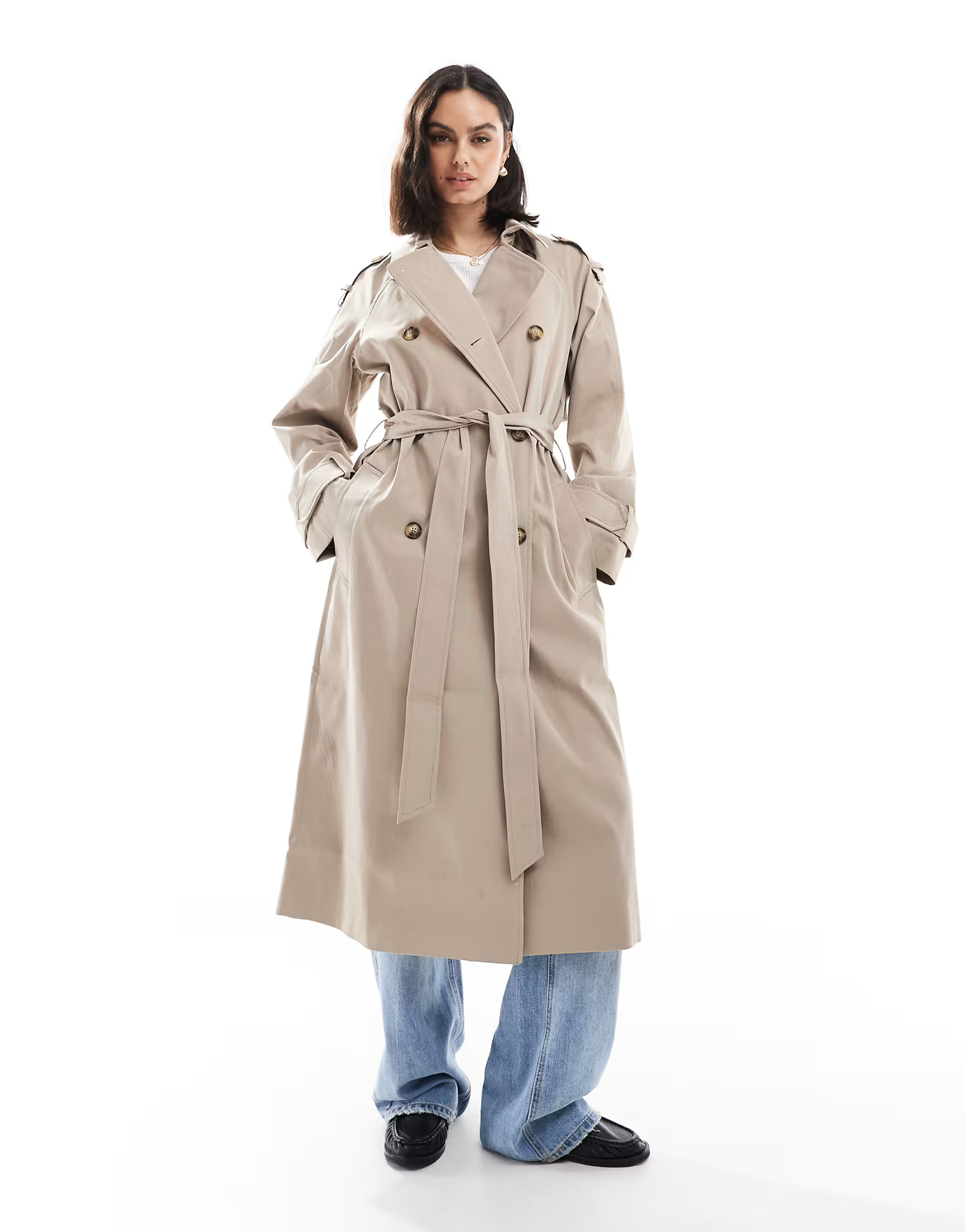 ASOS DESIGN longline trench coat in mushroom | ASOS (Global)