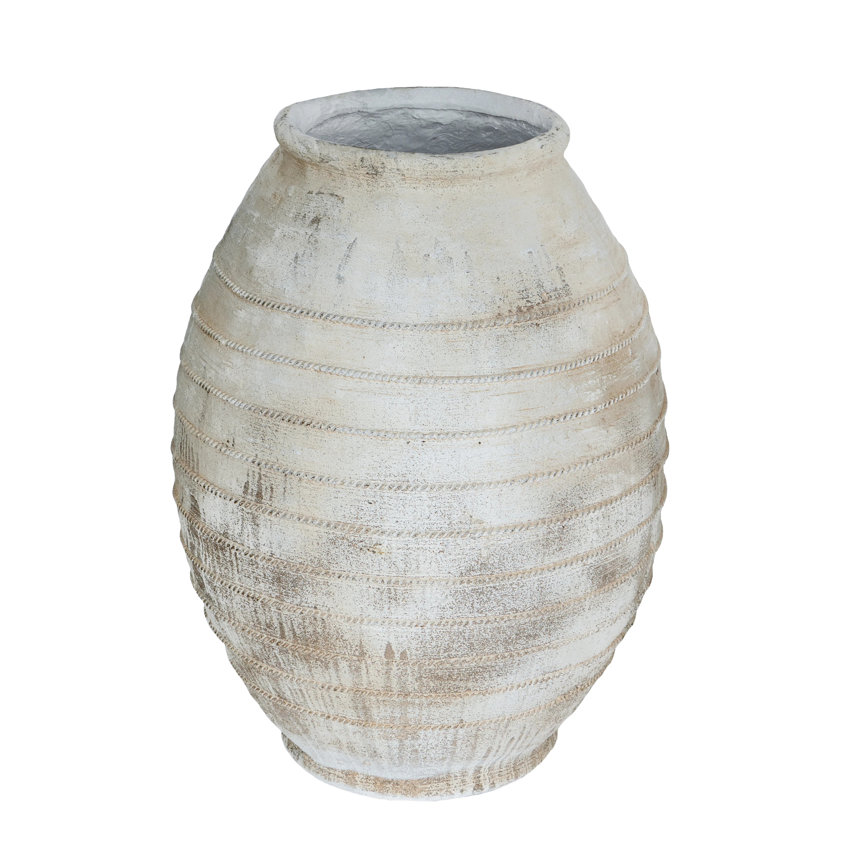 Large Magnesium Flower Pot With Weathered White Finish And Ridged Texture | Wayfair North America