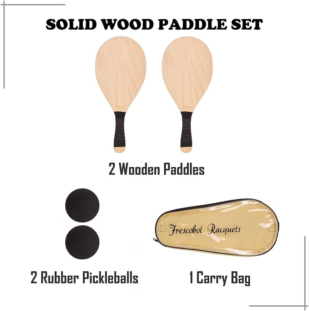 NI-ROU Solid Wood Pickleball Paddle Ball Toy with Carry Bag 2pcs Paddles and 2 Balls Beach Racket... | Amazon (US)