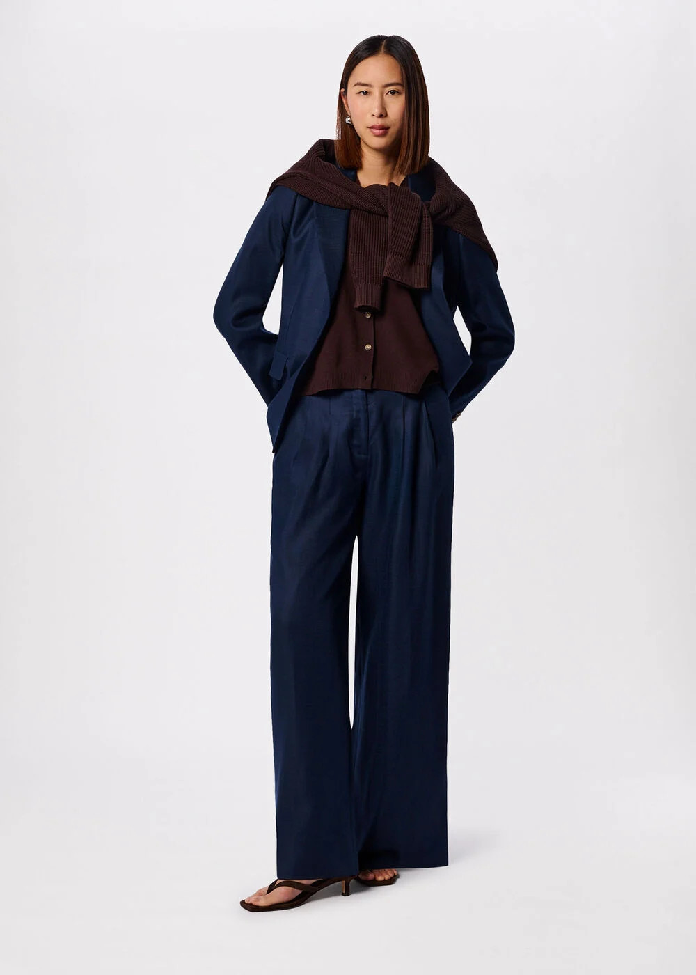 Navy Wide Leg Hopsack Trouser | WHISTLES | Whistles UK | | Whistles