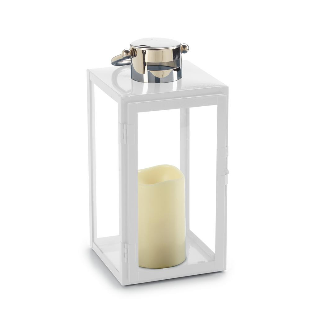 Smart Design Nemo 11 in. White 1-Light Integrated LED Candle Lantern | The Home Depot