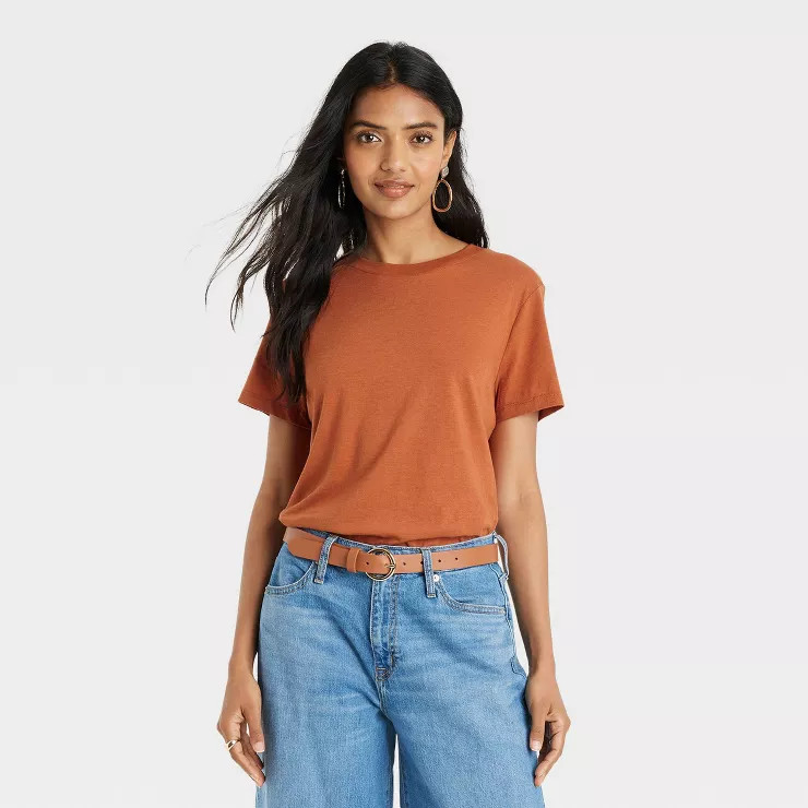 Women's Short Sleeve Slim Fit T-Shirt - A New Day™ Orange M | Target