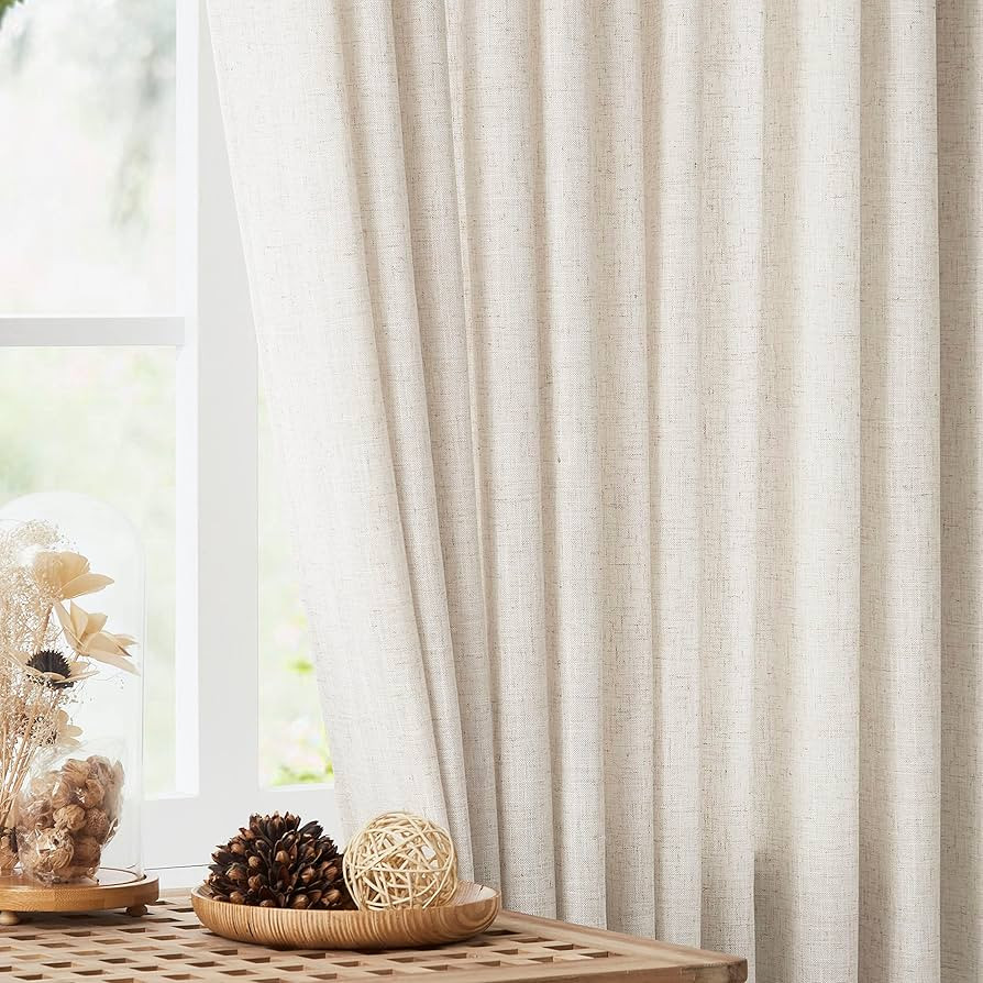 Vision Home Natural Pinch Pleated Semi Sheer Curtains Textured Linen Blended Light Filtering Wind... | Amazon (US)