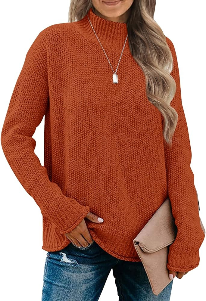 MEROKEETY Women's Long Sleeve Turtleneck Cozy Knit Sweater Casual, Thanksgiving Sweater Outfit, Fall | Amazon (US)