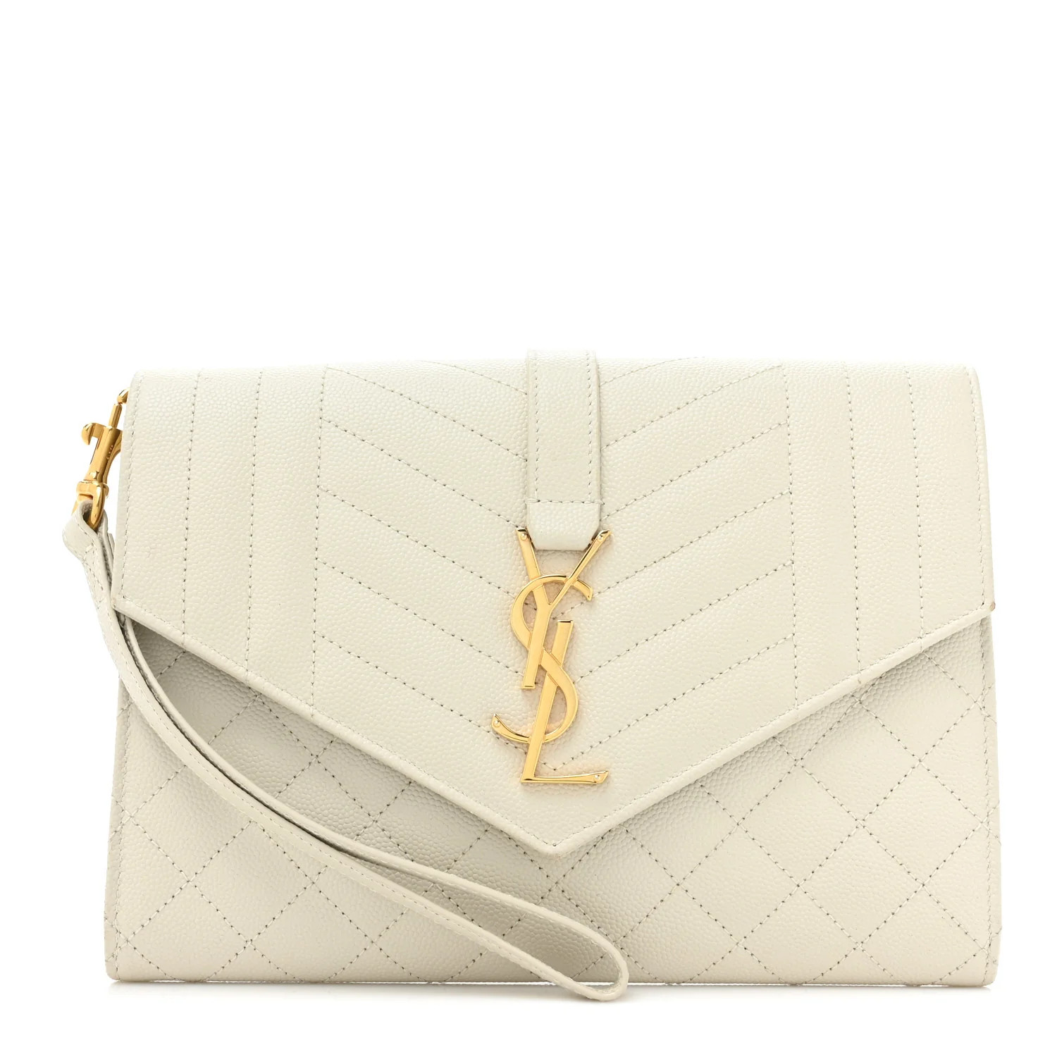 Grain De Poudre Textured Mixed Matelasse Triquilt Monogram Clutch Blanc Vintage | FASHIONPHILE (US)
