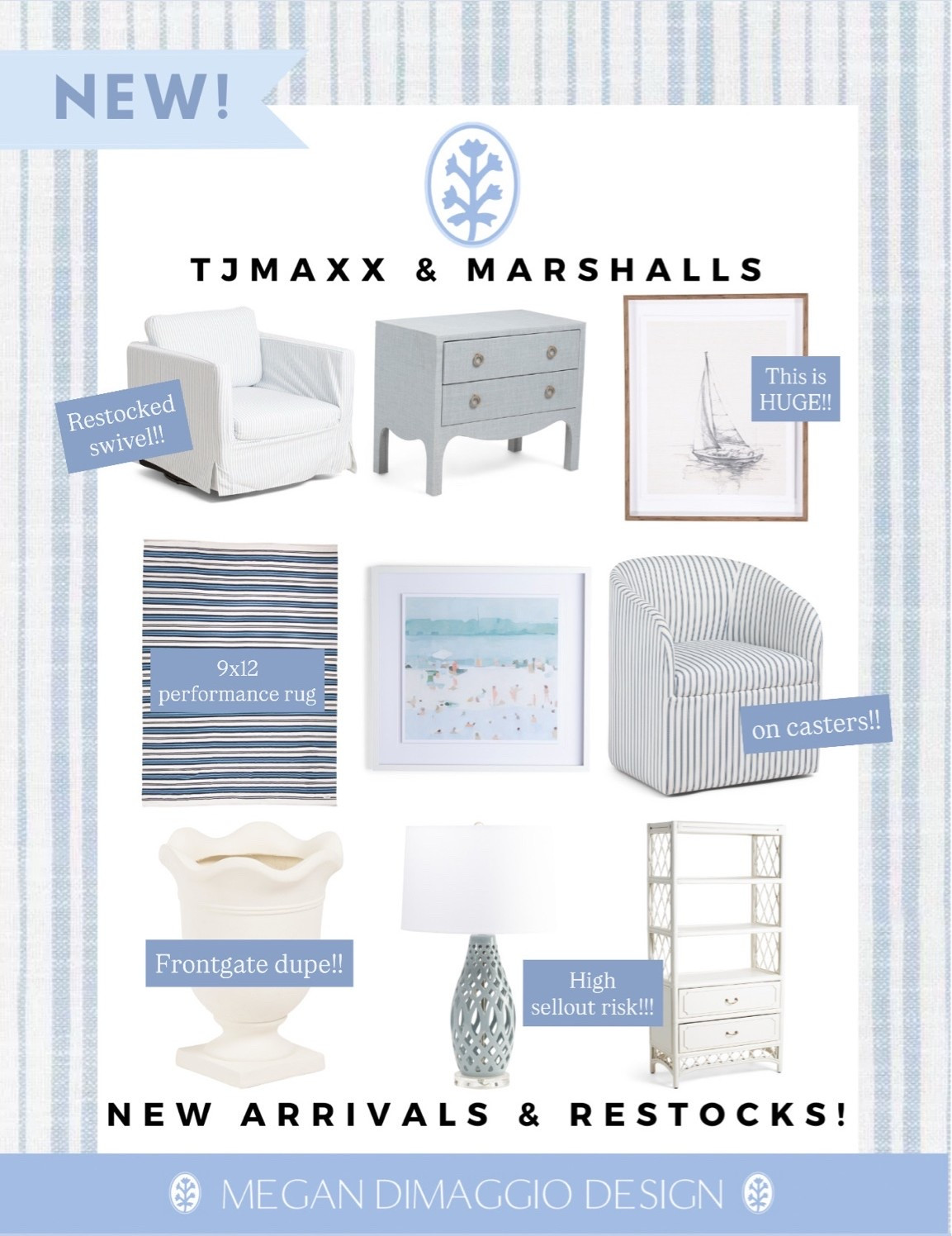 Amazing TJMaxx & Marshalls new arrivals for the coastal home!! 🙌🏻🌊⚓️
High sellout risk on best sellers like the restocked ticking stripe SLIPCOVERED swivel, white bookcase and these perfect art pieces!! Don’t wait to snag what you love before it’s gone!! 💨

#LTKHome #LTKSaleAlert