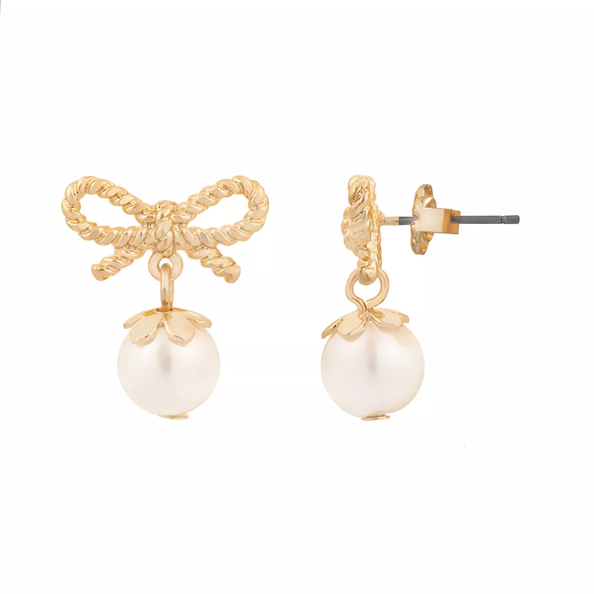 DRAPER JAMES RSVP™ Gold Tone Simulated Pearl Rope Bow Nickel Free Drop Earrings | Kohl's