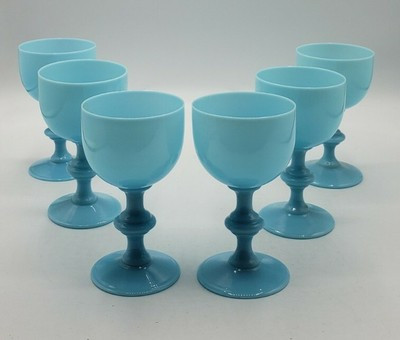 6 PV Portieux Vallerysthal Antique French Blue Opaline Milk Glass 4-3/8" Wine | eBay AU