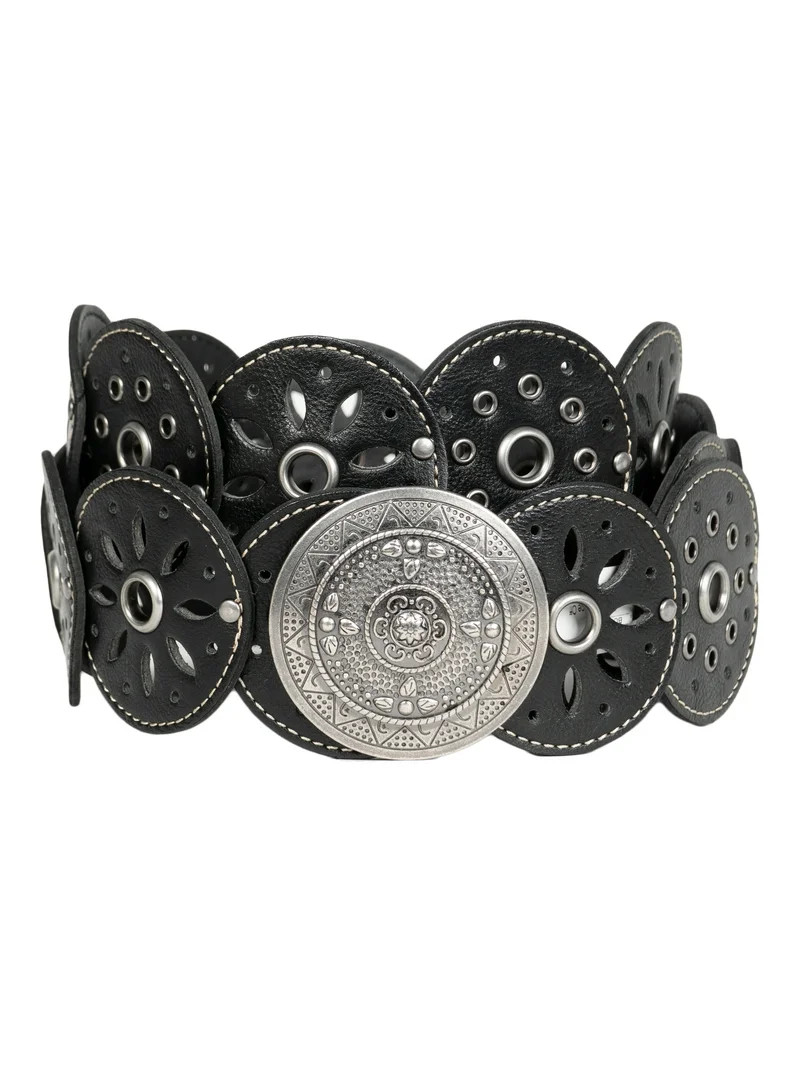 No Boundaries Women's Boho Concho Faux Leather Belt with Antique Buckle | Walmart (US)