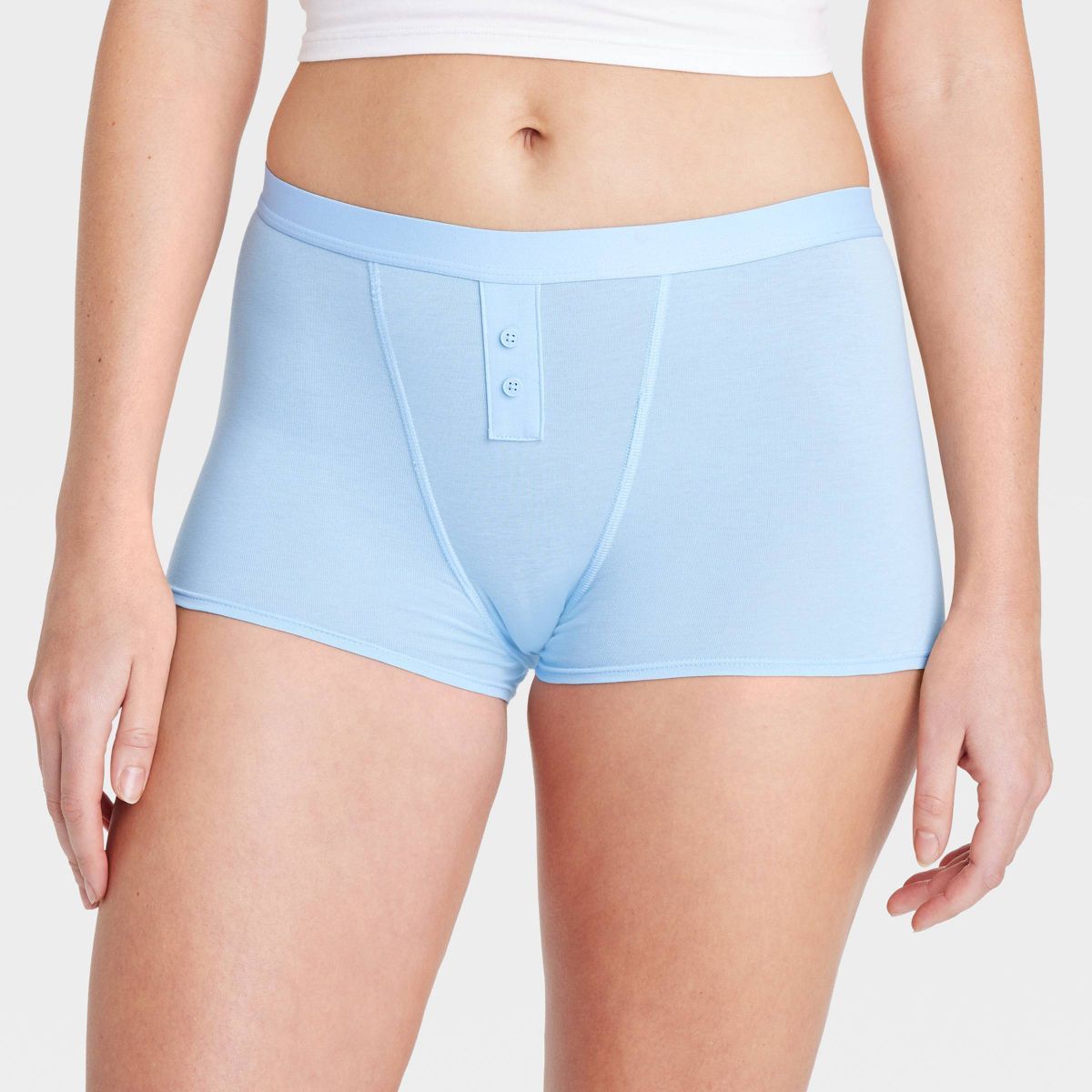 Women's Cotton Front Placket Boy Shorts - Auden™ Light Blue M | Target