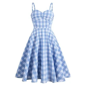 pstuiky Blue Gingham Dress for Women Vintage Spaghetti Strap A-Line Swing Midi Cocktail Party Pag... | Walmart (US)