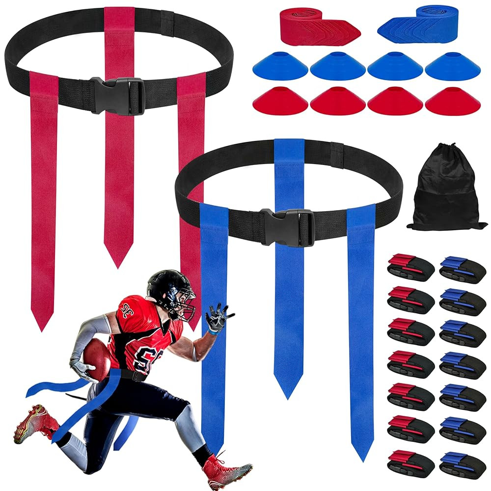Flag Football Belts, 14 Player Adjustable Flag Football Set with 42 Flags, 8 Practice Cones and B... | Amazon (US)