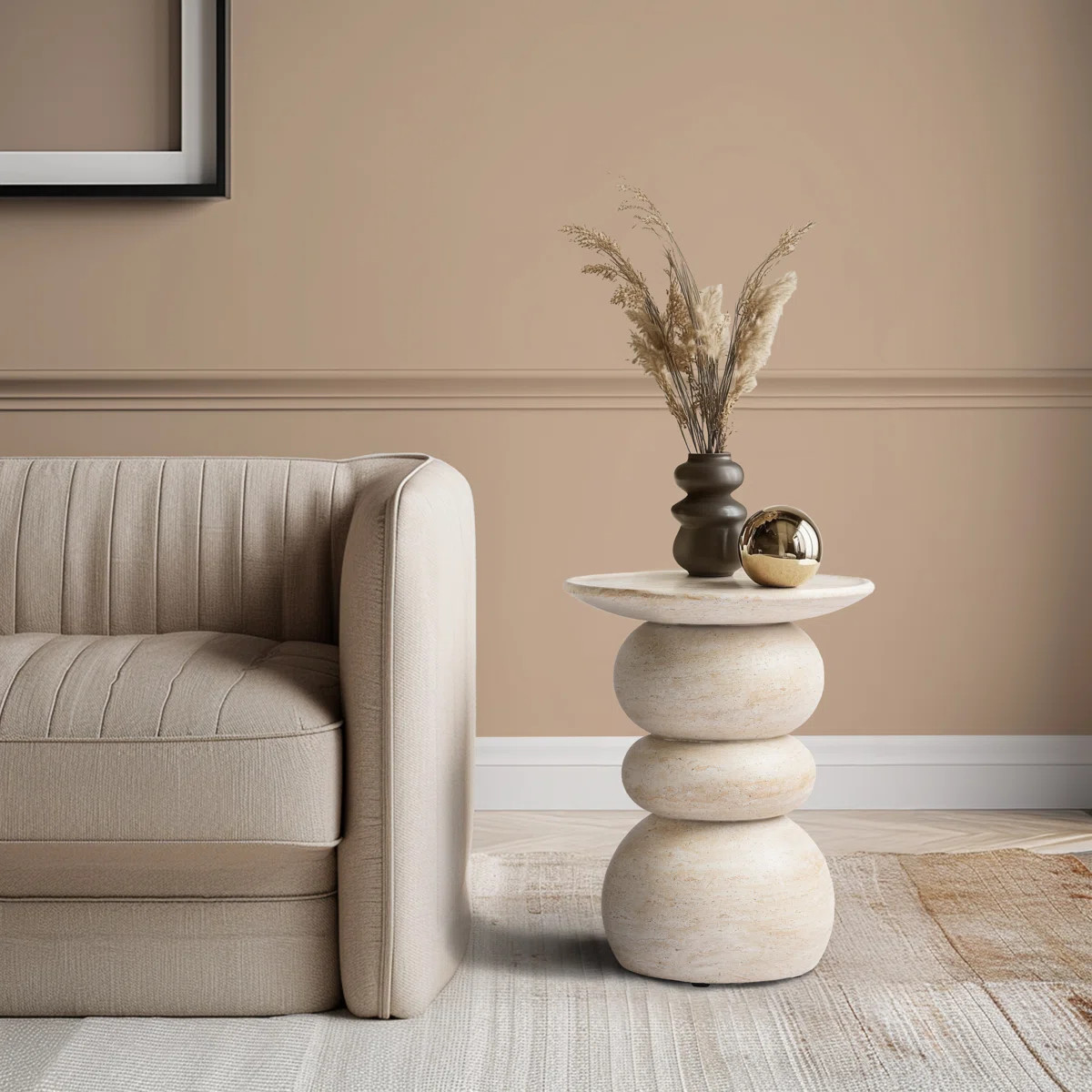 Ivy Bronx Stephanos Travertine Effect Stool End Table Durable Weatherproof Indoor and Outdoor Sid... | Wayfair North America