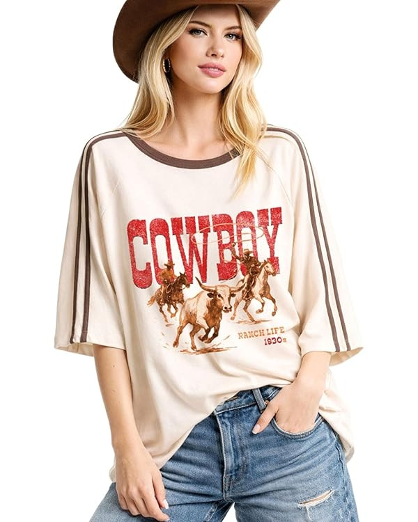 Vintage Western Rodeo Oversized Graphic Tee | Amazon (US)