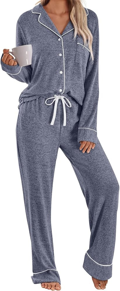 LILLUSORY Womens Pajamas Sets Long Sleeve Lounge Warm Sleepwear 2 pieces Fall Clothes With Pocket... | Amazon (US)