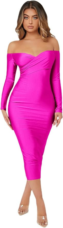 Floerns Women's Off Shoulder Long Sleeve Wrap Party Club Bodycon Long Dress | Amazon (US)