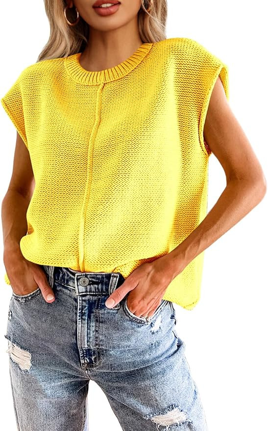 Saodimallsu Womens Summer Cap Sleeve Tops Casual Crew Neck Loose Fit Knit Lightweight Sweater Pul... | Amazon (US)