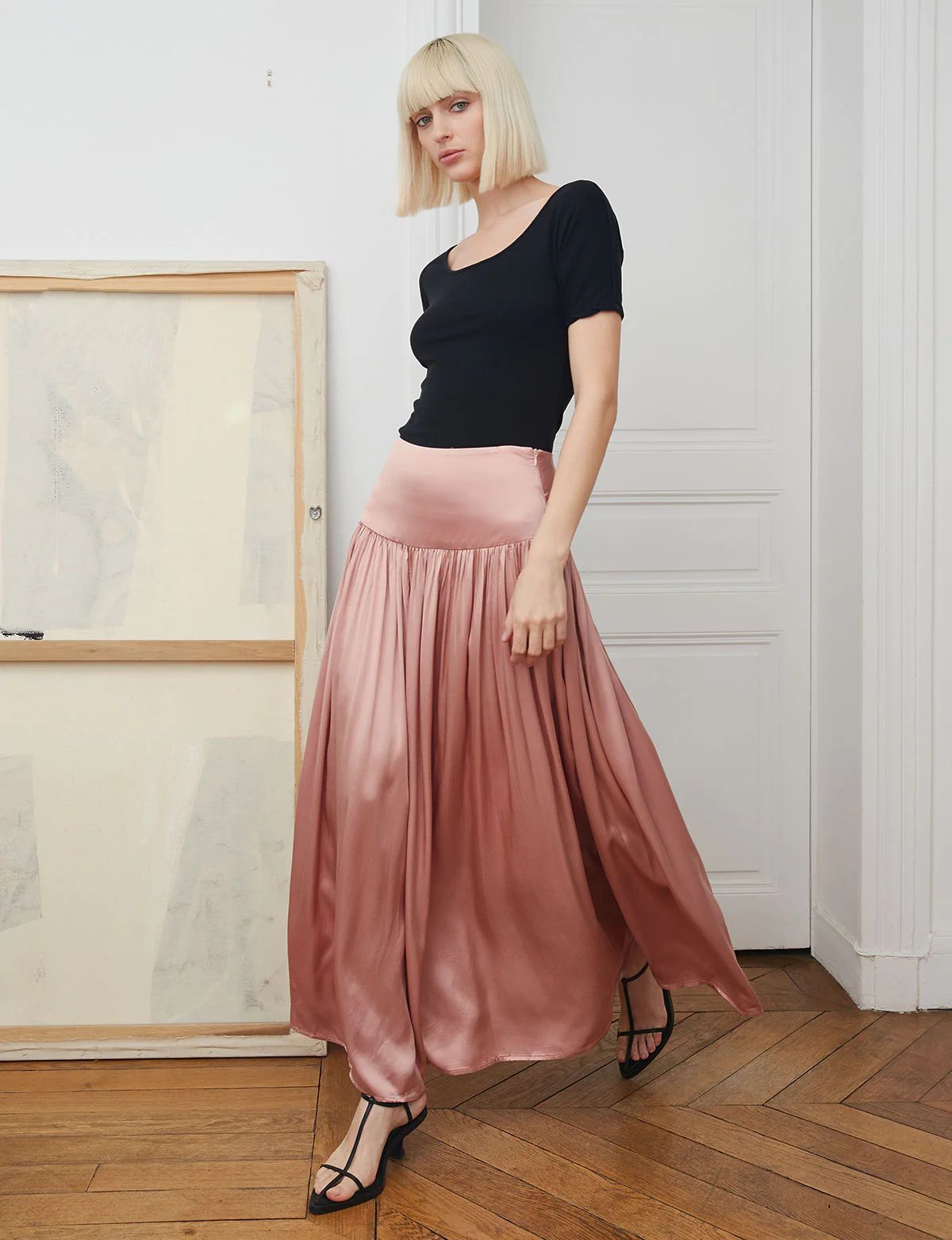 Anouk Blush Satin Skirt | Pixie Market