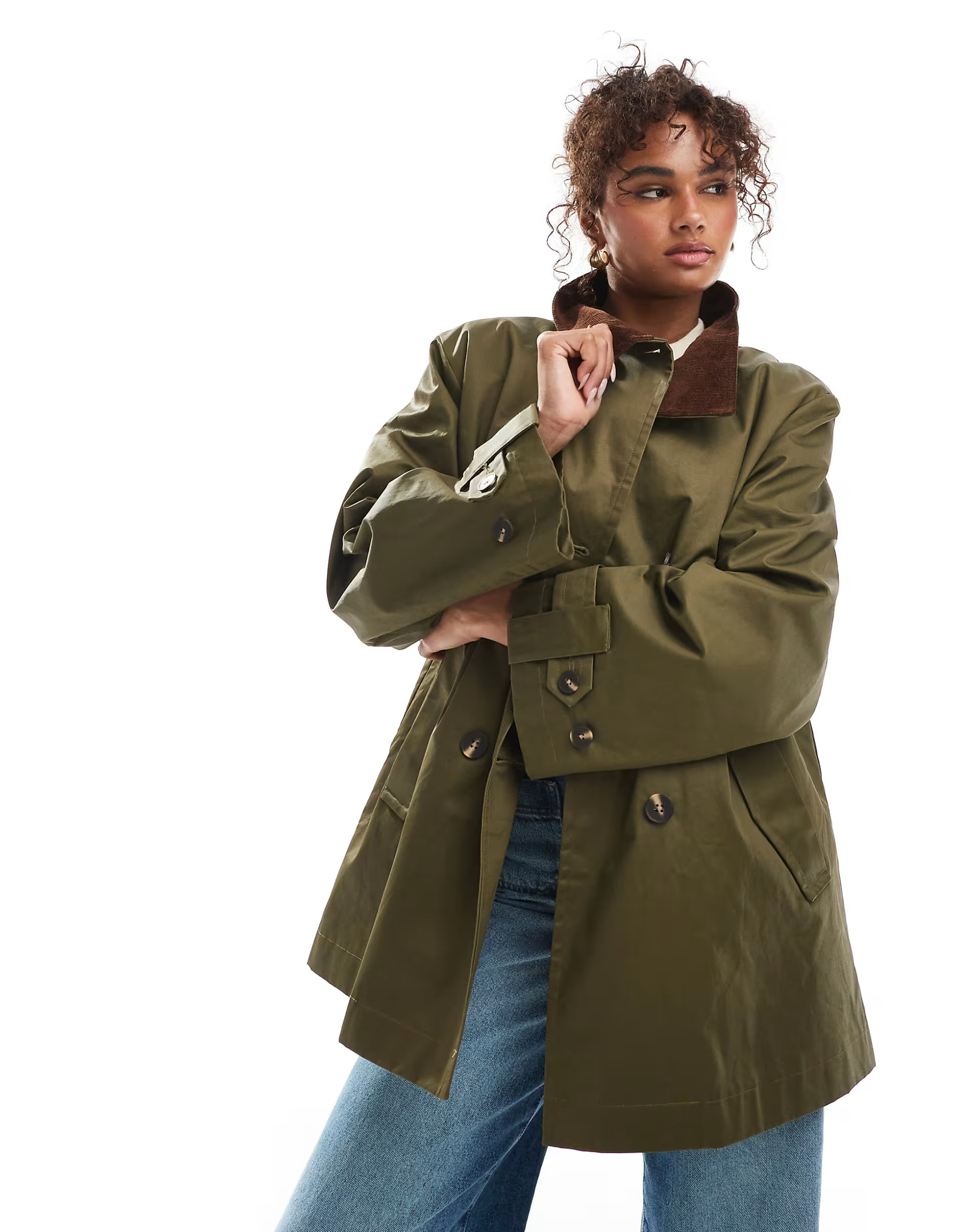 ASOS DESIGN waxed trench coat with quilted lining in olive | ASOS (Global)