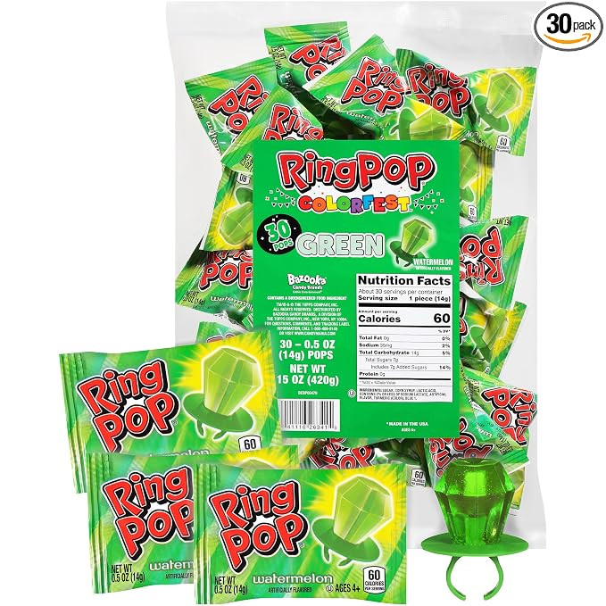 Ring Pop Valentine’s Candy Green Watermelon Colorfest - 30 Count Bulk Lollipop Pack – Individ... | Amazon (US)