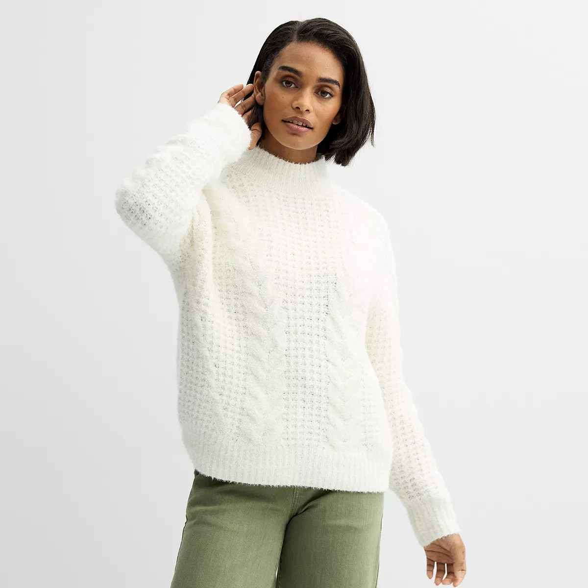 Women's Sonoma Goods For Life® Cable Knit Mock Neck Sweater | Kohl's