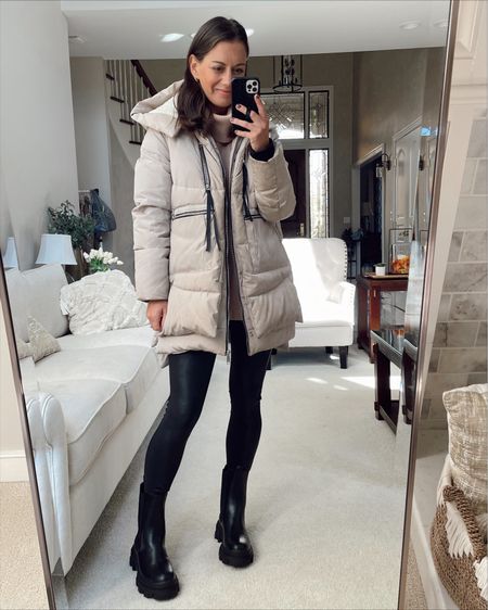 Winter outfit idea - amazon coat (true to size), spanx leaggings (run small), amazon lug sole boot (true to size), amazon turtleneck (true to size) 

#LTKstyletip #LTKunder50 #LTKSeasonal