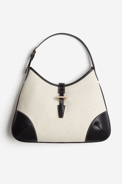 Canvas shoulder bag - Black/Light beige - Ladies | H&M GB | H&M (UK, MY, IN, SG, PH, TW, HK)