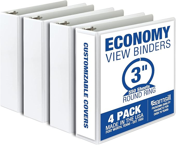 Samsill 3 Inch 3 Ring Binders, Made in USA, Economy Round Ring, Clear View Cover, 550 Sheet Capac... | Amazon (US)