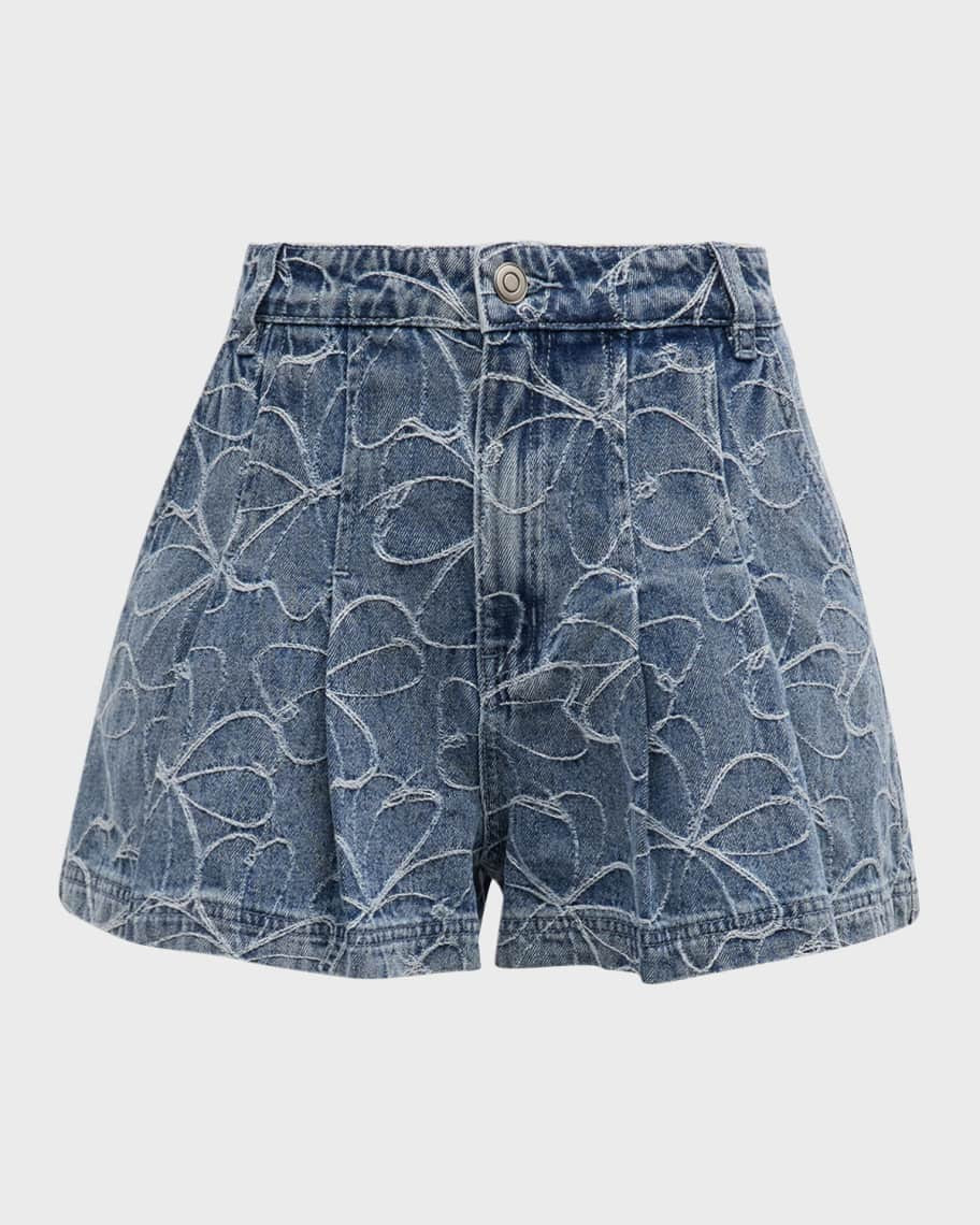 Ramy Brook Wilder Floral-Embroidered Denim Shorts | Neiman Marcus