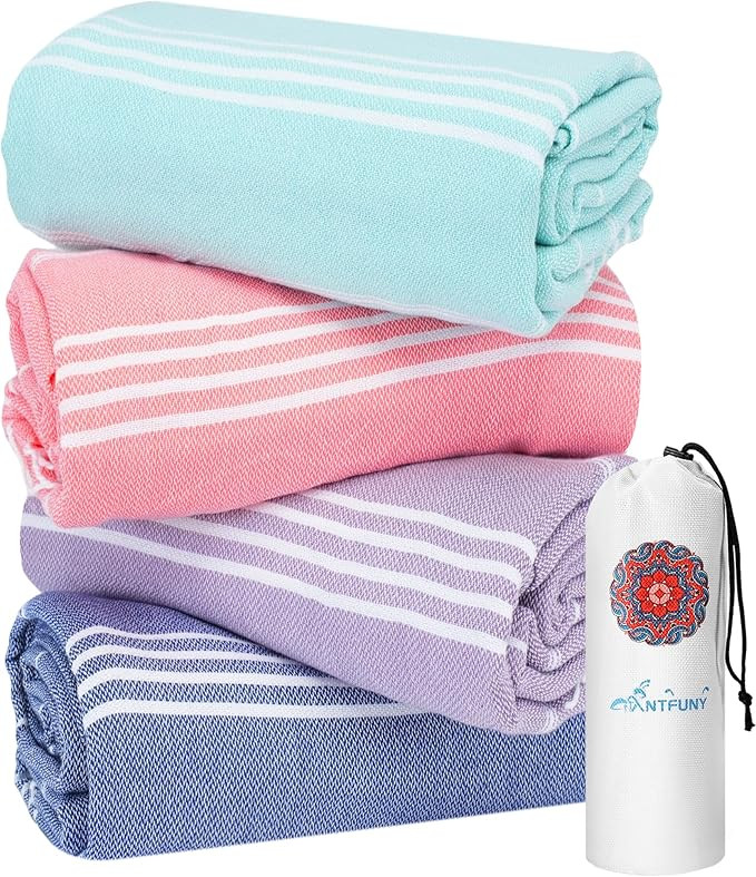 Antfuny 4 Packs Turkish Beach Towels Yoga Blanket Gym Workout Towel 2024 Women Birthday Gift Idea... | Amazon (US)