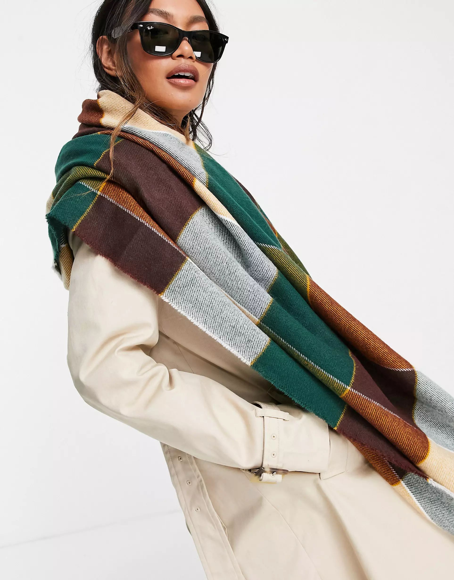 ASOS DESIGN oversized square scarf in blown up check in multi | ASOS (Global)