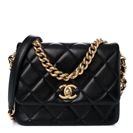 CHANEL Lambskin Quilted Mini Side Note Flap Black | FASHIONPHILE | Fashionphile
