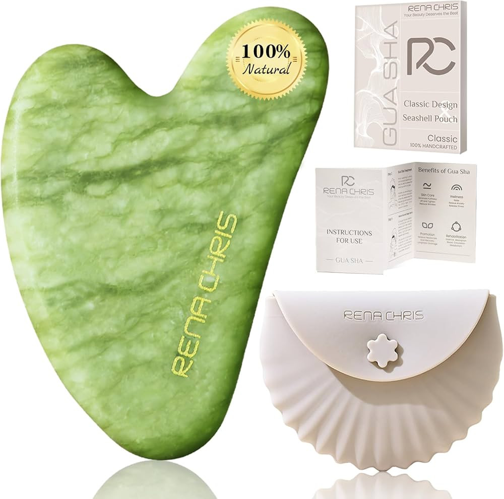 Rena Chris Gua Sha Facial Tools, Xiuyan Jade Stone Guasha Tool for Face Massage, Manual Facial Ma... | Amazon (US)