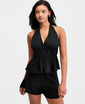 Bar III Women's Linen-Blend Halter Top, Macy's Exclusive - Macy's | Macy's