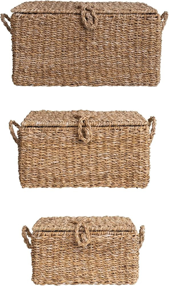 Creative Co-Op Woven Seagrass Storage Trunks, Set of 3 Sizes, Natural | Amazon (US)