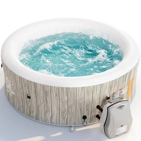 Seizeen Inflatable Hot Tub for 6-8 Person, Outdoor Blow Up Hot Tub 80'' Round Wood Grain, Multifunctional Portable Home SPA with 140 Bubble Jets, Heating & Filtration System, Cover | Walmart (US)