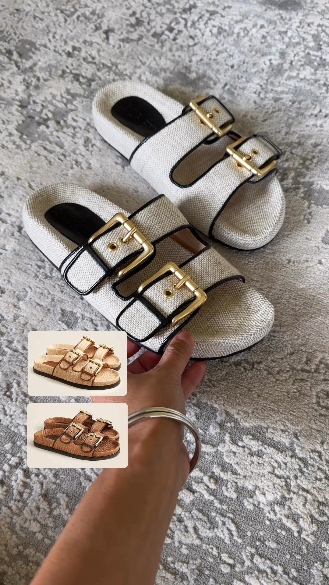 Summer outfit. Popular Slide sandals from last year are back in new colorways. Linen and leather detail combo looks very chic. 
The two new colors for this season are shown in the inset pictures. 
Currently 50% off. True to size  

#LTKShoeCrush #LTKSaleAlert #LTKOver40